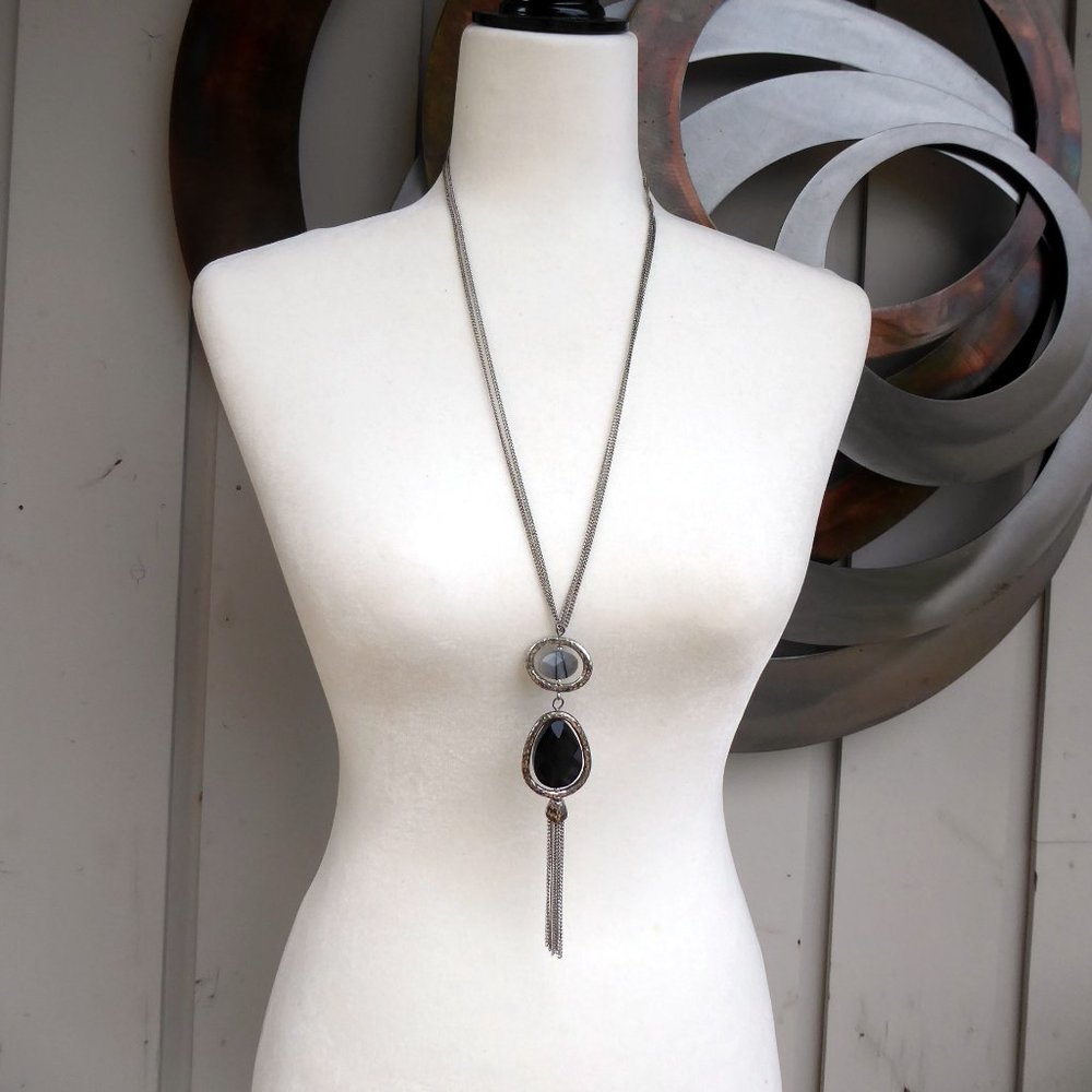 Unique Statement Stone Silver Pendant Necklace